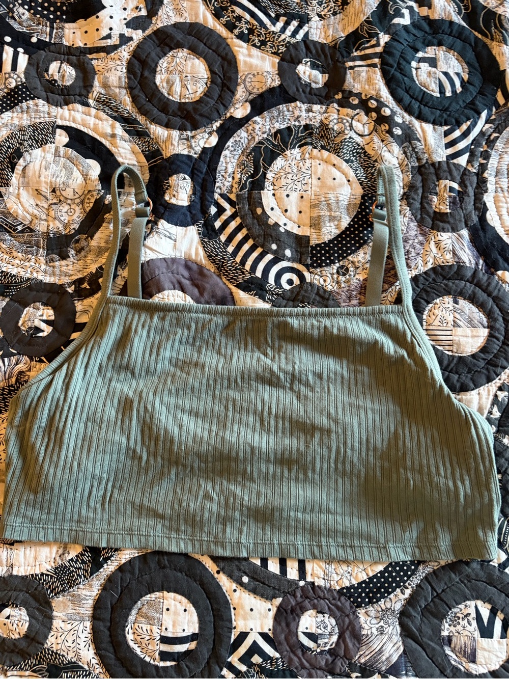 Aerie Sage Green Ribbed Lace Back Bralette XL